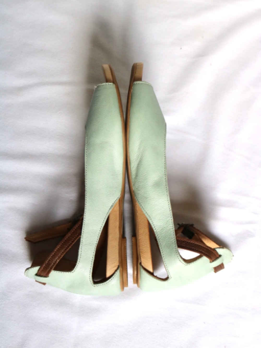 Bueno Leather Sandals Mint Green Brown Ankle Strap Open Toe Women's Size 36 - Picture 7 of 9